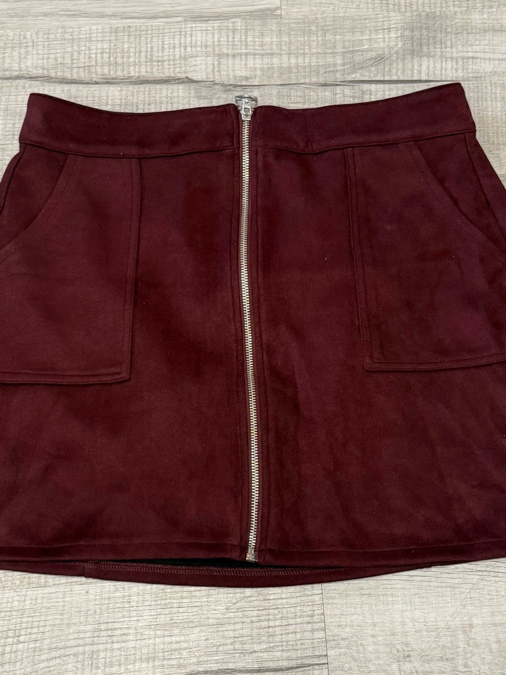 Maurices Burgundy Front-Zip Suede-Look Mini Skirt